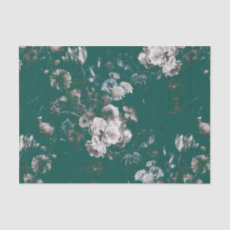 Papel De Seda Florais Azul Teal Escuro Vintage Elegante e Sombri