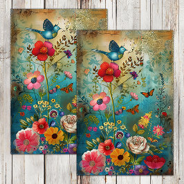 PAPEL DE SEDA FLORAIS BOHO E DECOUPAGE DE PÁSSAROS