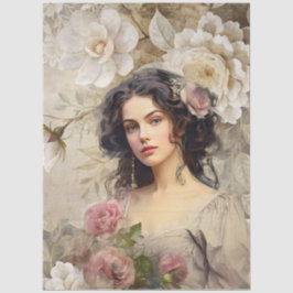 Papel De Seda Florais Brancos e Rosa da Era Vitoriana Elegante