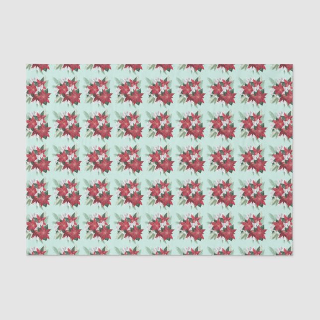 Papel De Seda Florais de Natal Vermelho e Branco (Frente )