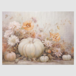 Papel De Seda Florais de Pumpkins Brancos com Decoupage de Texto