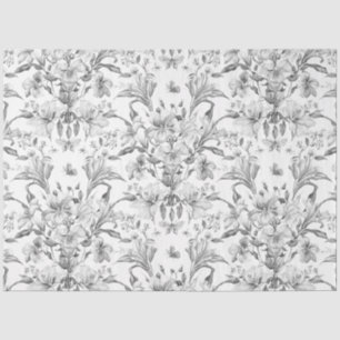 Papel De Seda Florais Elegantes Preto e Branco Vintage