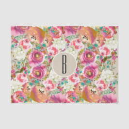 Papel De Seda Florais Elegantes Rústico Kraft Monograma Shabby C