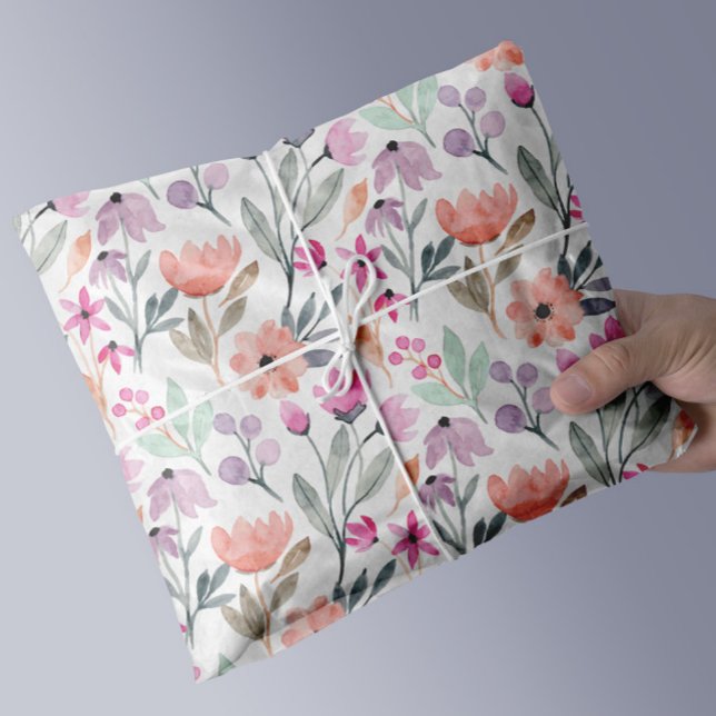 Papel De Seda Florais em Aquarela Elegante (elegant watercolor spring floral pattern tissue gift wrap)