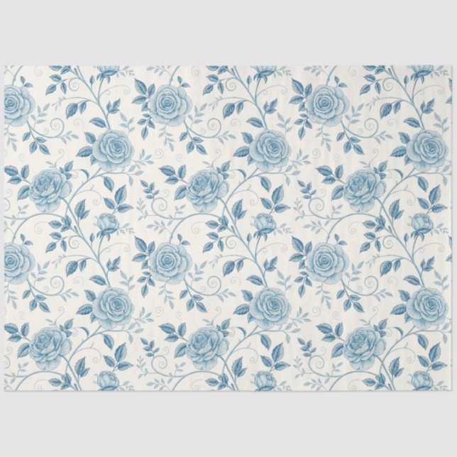 Papel De Seda Florais inspirados pela Elegante Blue & White Vint (Frente )
