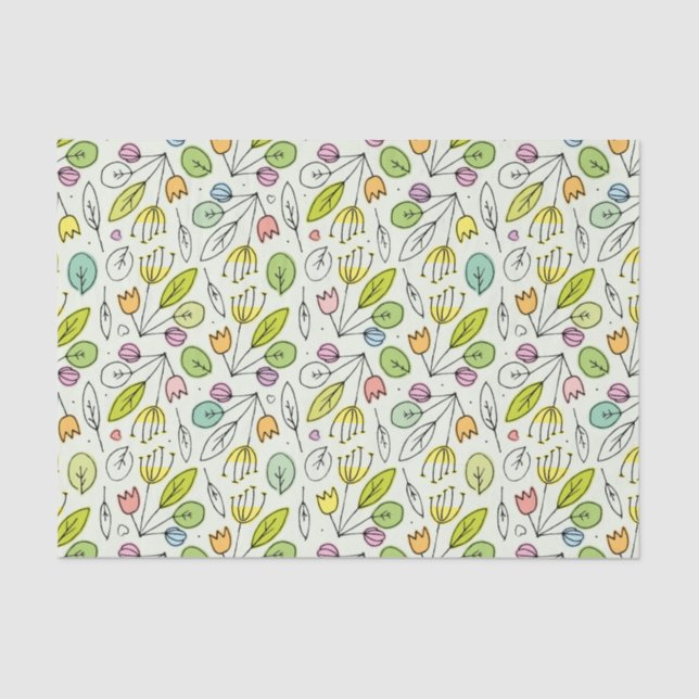 Papel De Seda Florais Pastel & folhas 2 (Frente )