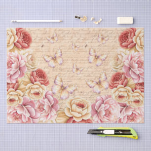 Papel De Seda Florais Românticos Elegantes & Borboletas Decoupag