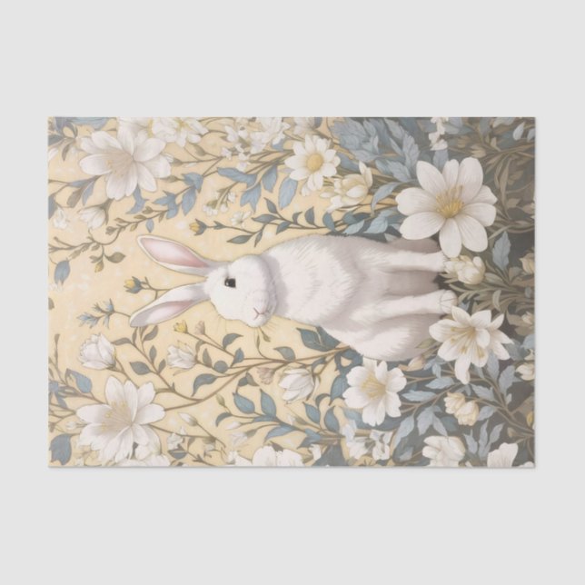 Papel De Seda Floral Amarelo Coelho Branco-Bonito Pastel (Frente )