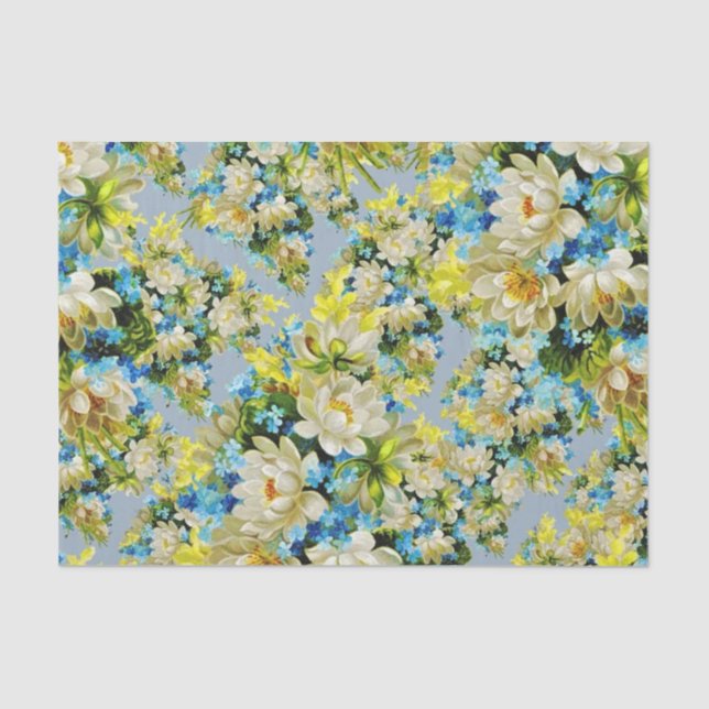 Papel De Seda Floral amarelo e azul (Frente )