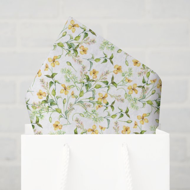 Papel de Seda Floral Amarelo, Flores Decoupage (Sacola de presentes)