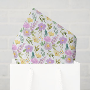 Papel De Seda Floral Amarelo Roxo