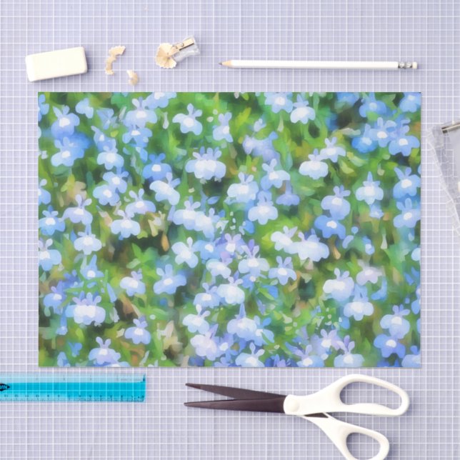 Papel de Seda Floral Aquarela Azul (Arte )