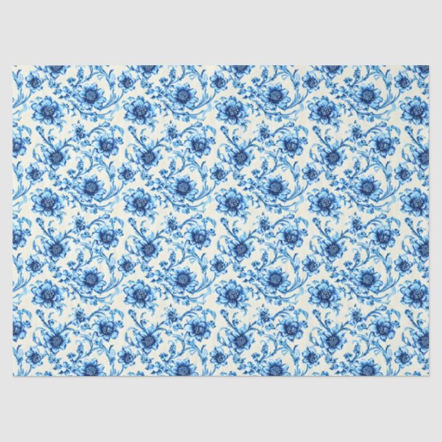 Papel De Seda Floral Azul (Frente )