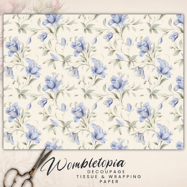 Papel De Seda Floral Azul Bonito Elegante na Desnuvem de Creme (Criador carregado)