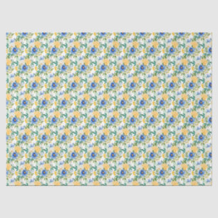 Papel De Seda Floral Azul e Amarelo