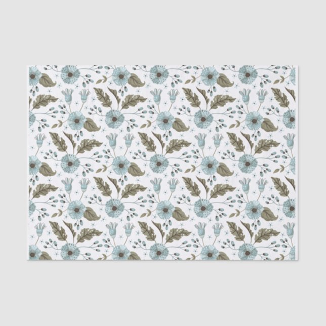 Papel De Seda Floral Azul e Verde (Frente )