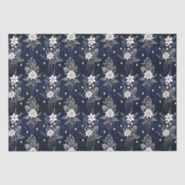 Papel De Seda Floral Azul-Marinho Elegante