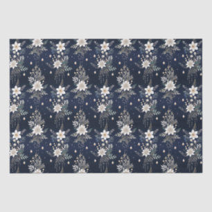 Papel De Seda Floral Azul-Marinho Elegante