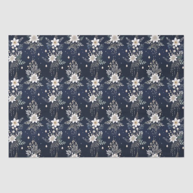 Papel De Seda Floral Azul-Marinho Elegante (Frente )