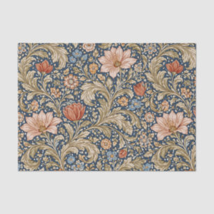 Papel De Seda Floral Azul Marinho Vintage