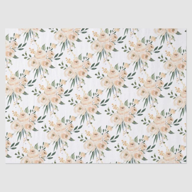 Papel de Seda Floral Bege Rosado sobre Branco para (Frente )