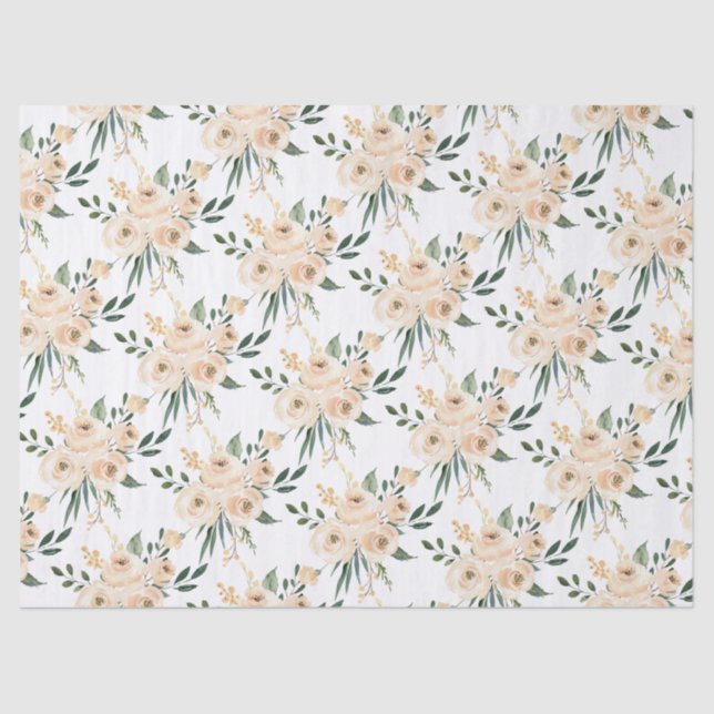 Papel De Seda Floral Beige Blush em White Weding Tissue Paper (Frente )