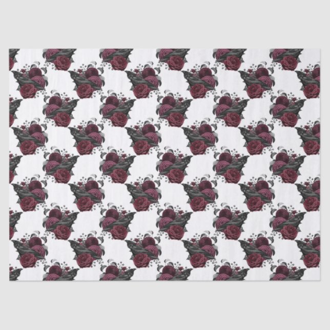 Papel De Seda Floral Black Raven na Decoupage Branca (Frente )