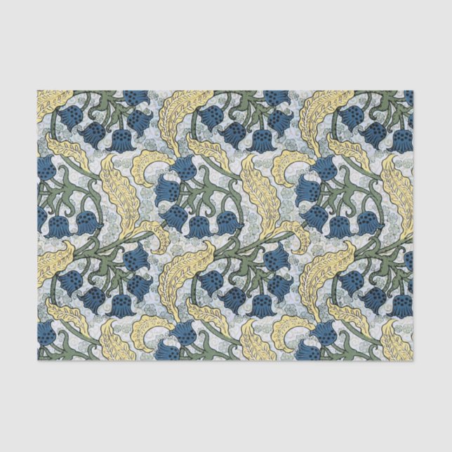 Papel De Seda Floral Blue Flowers Lily Valley Repetindo (Frente )