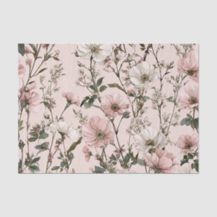 Papel De Seda Floral Boho Vintage Rosa Branco Rústico