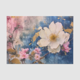 Papel De Seda Floral Branco e Rosa