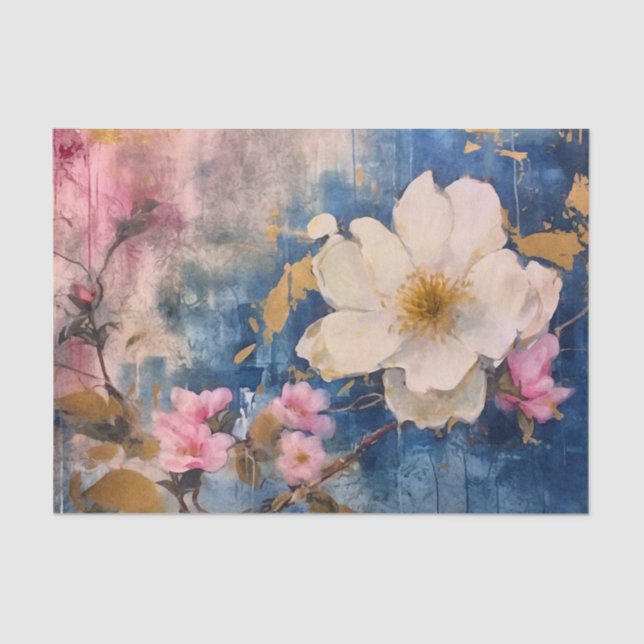 Papel De Seda Floral Branco e Rosa (Frente )