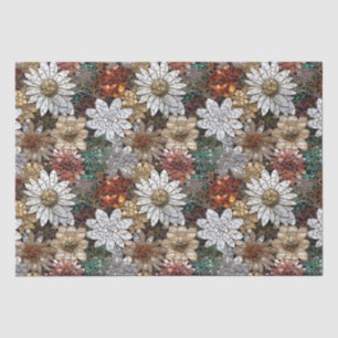 Papel De Seda Floral Branco Vermelho Dourado