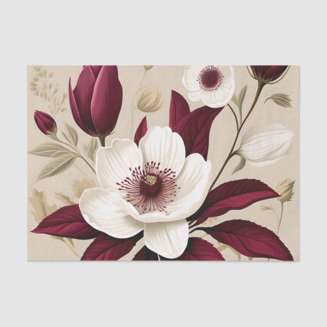 Papel De Seda Floral Burgundy Plant Botanical (Frente )