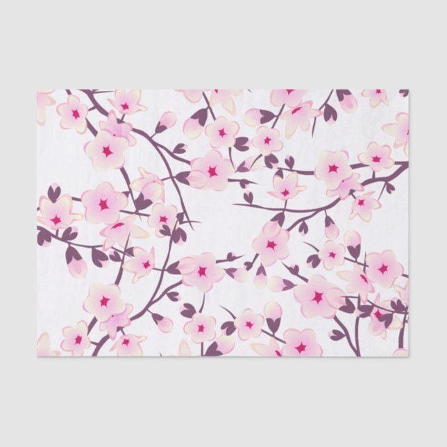 Papel De Seda Floral Cereja Brilhante Cor-de-rosa Branco (Frente )