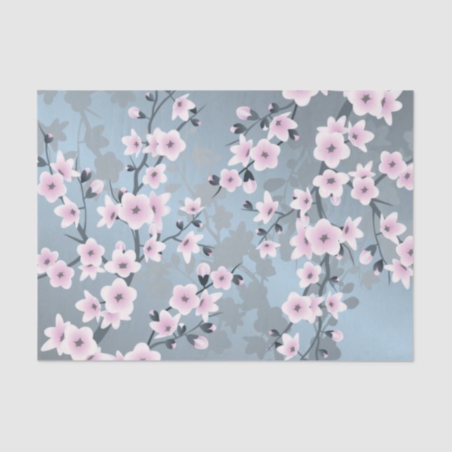 Papel De Seda Floral Cerejeira Flor Pink Azul (Frente )