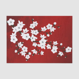 Papel De Seda Floral Cherry Blossom Red White