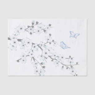 Papel De Seda Floral Cherry Blossomas Borboletas Brancas