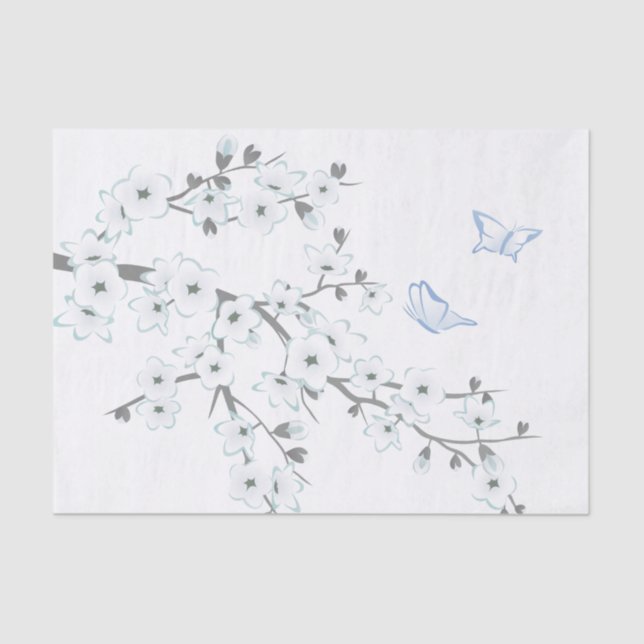 Papel De Seda Floral Cherry Blossomas Borboletas Brancas (Frente )