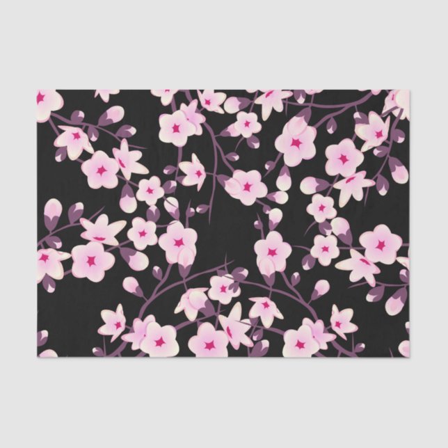 Papel De Seda Floral Cherry Blossomo Rosa Preto (Frente )