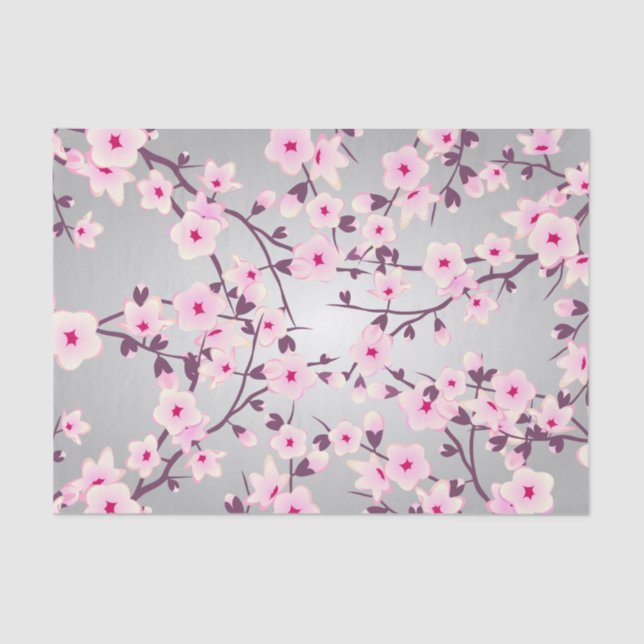 Papel De Seda Floral Cherry Blossoms Cinzas Rosa (Frente )