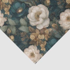 Papel De Seda Floral Clássico de Natal Verde Escuro e Branco
