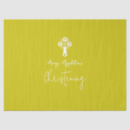 Papel de Seda Floral Cruz Batismo Amarelo