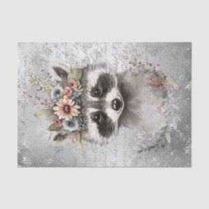 Papel De Seda Floral Cute Raccoon