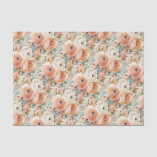 Papel De Seda Floral de Aquarela de Pêssego Elegante