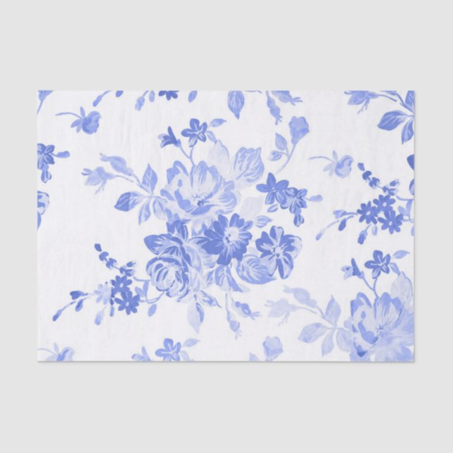 Papel De Seda Floral de Cor de Água Azul (Frente )