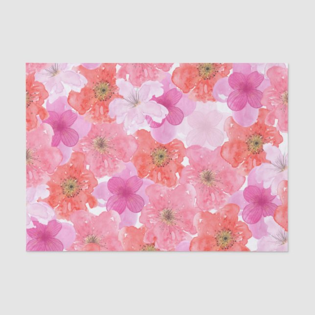 Papel De Seda Floral de Cor de Água Rosa bonito (Frente )