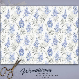 Papel De Seda Floral de Delfinium Azul Elegante