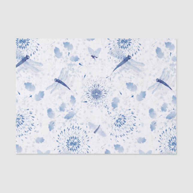 Papel De Seda Floral de Dragonfly Azul (Frente )