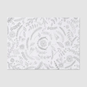 Papel De Seda Floral de Glama Botânica de Prata e Branco