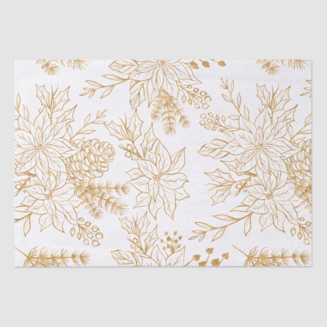 Papel De Seda Floral de Natal da Linha Dourada Elegante (Frente )